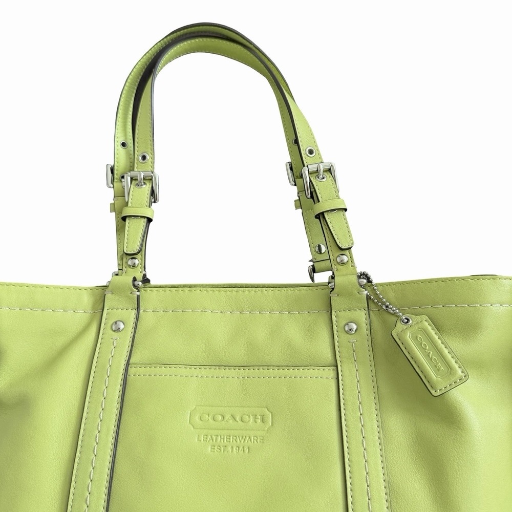 Vintage Coach East West Leather Tote Handbag in Light Green F13098 Classic Y2K - Picture 5 of 16
